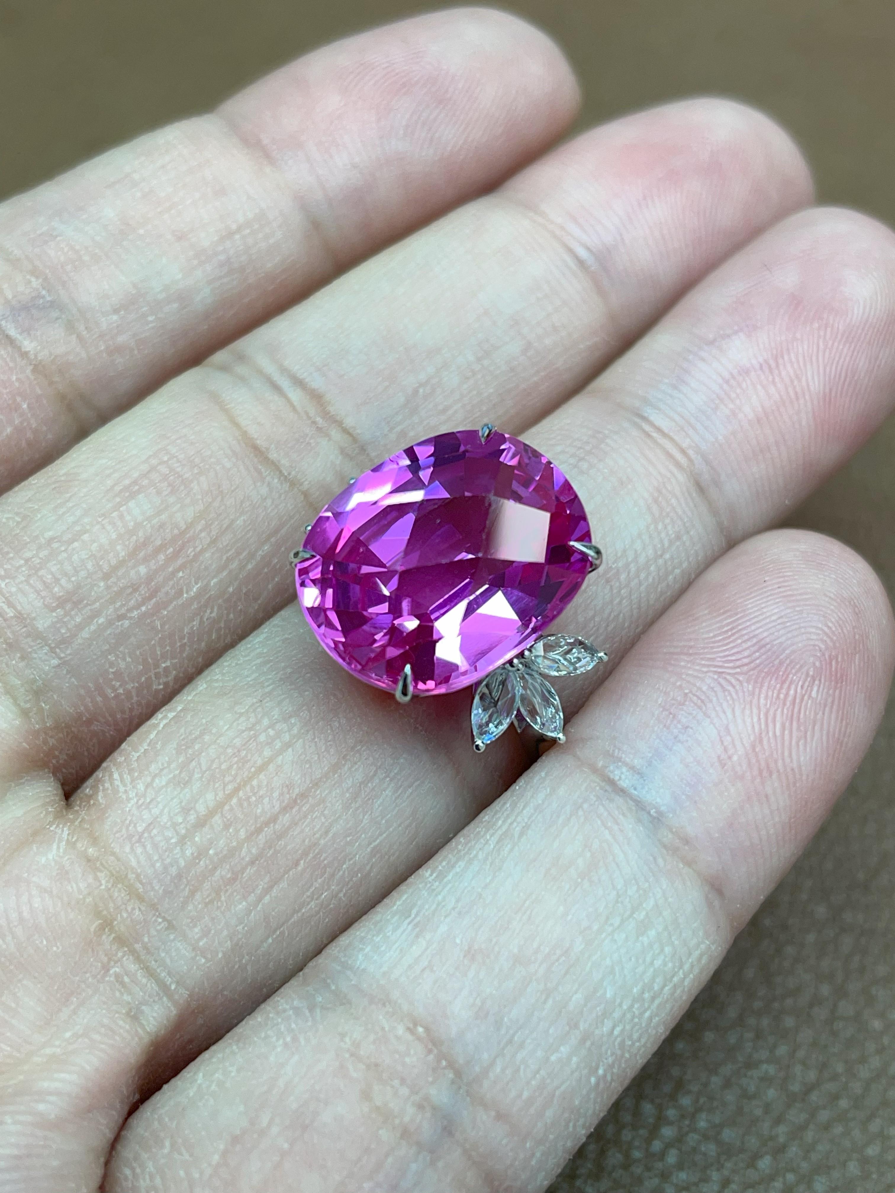 Pink Topaz and Diamond Marquise Engagement Ring For Sale 2