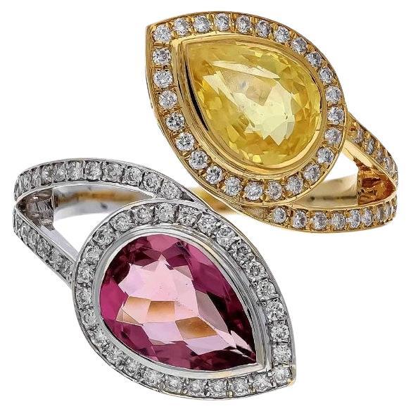 Natural pink tourmaline 1.55 cts& yellow sapphire 2.03cts & diamond  18k gold