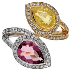 Tormalina rosa naturale 1,55 carati e zaffiro giallo 2,03 carati e diamante  Oro 18k