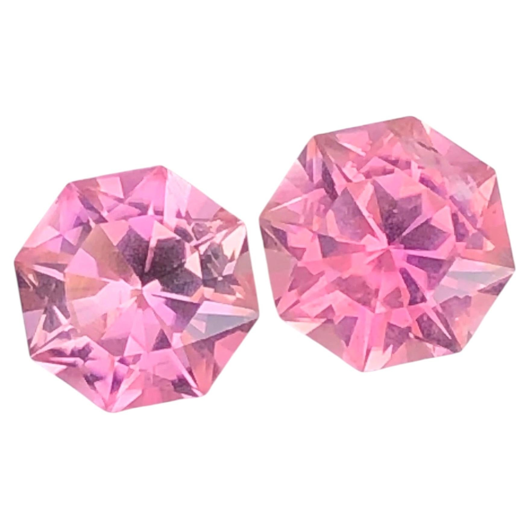 Natural Pink Tourmaline 3.02 Carat Octagon Cut Loose Gemstone Pair for Earrings
