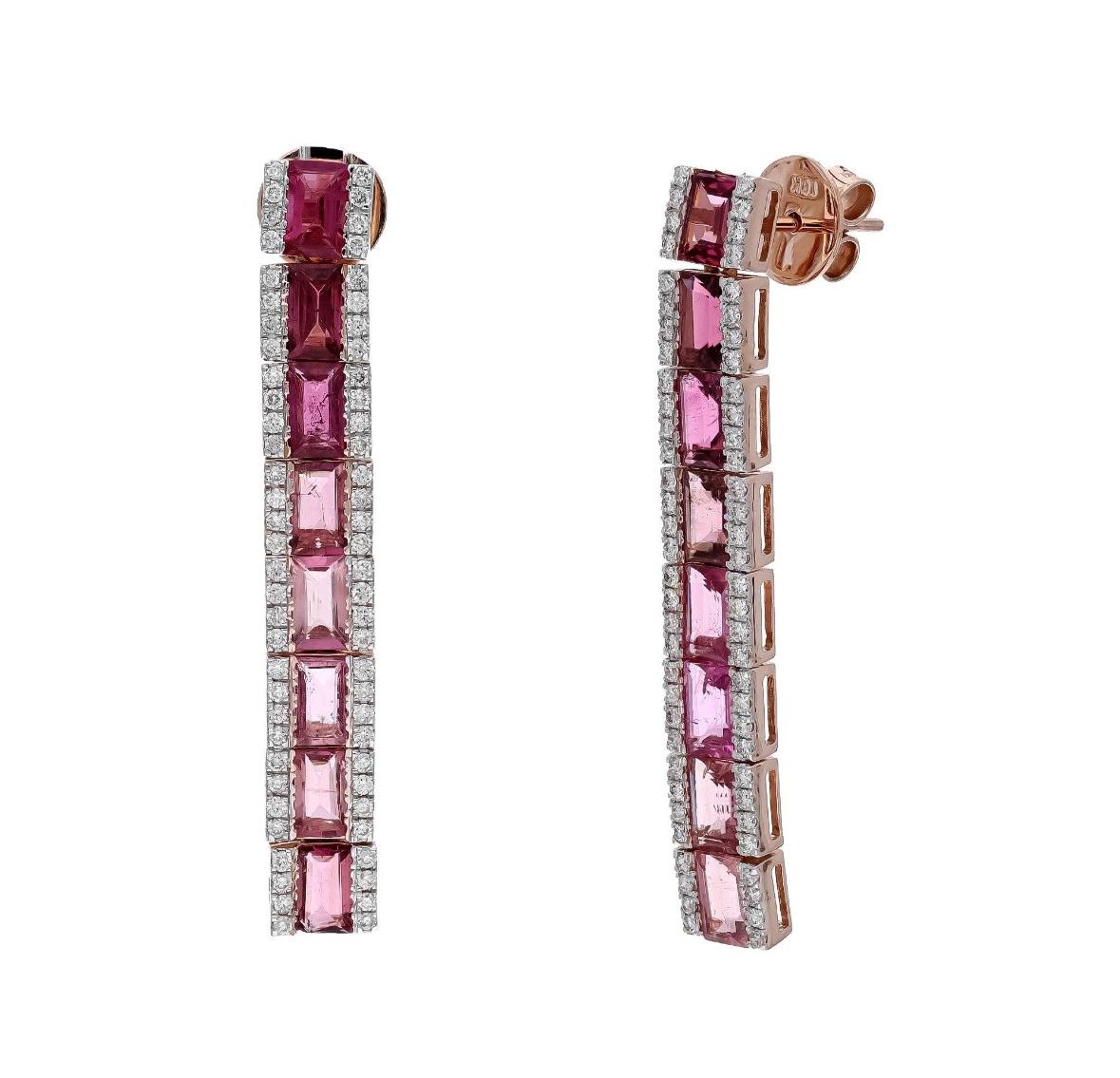 Boucles d'oreilles en or 18 carats, tourmaline rose naturelle 4,77 carats et diamants 0,69 carat Neuf - En vente à jaipur, IN