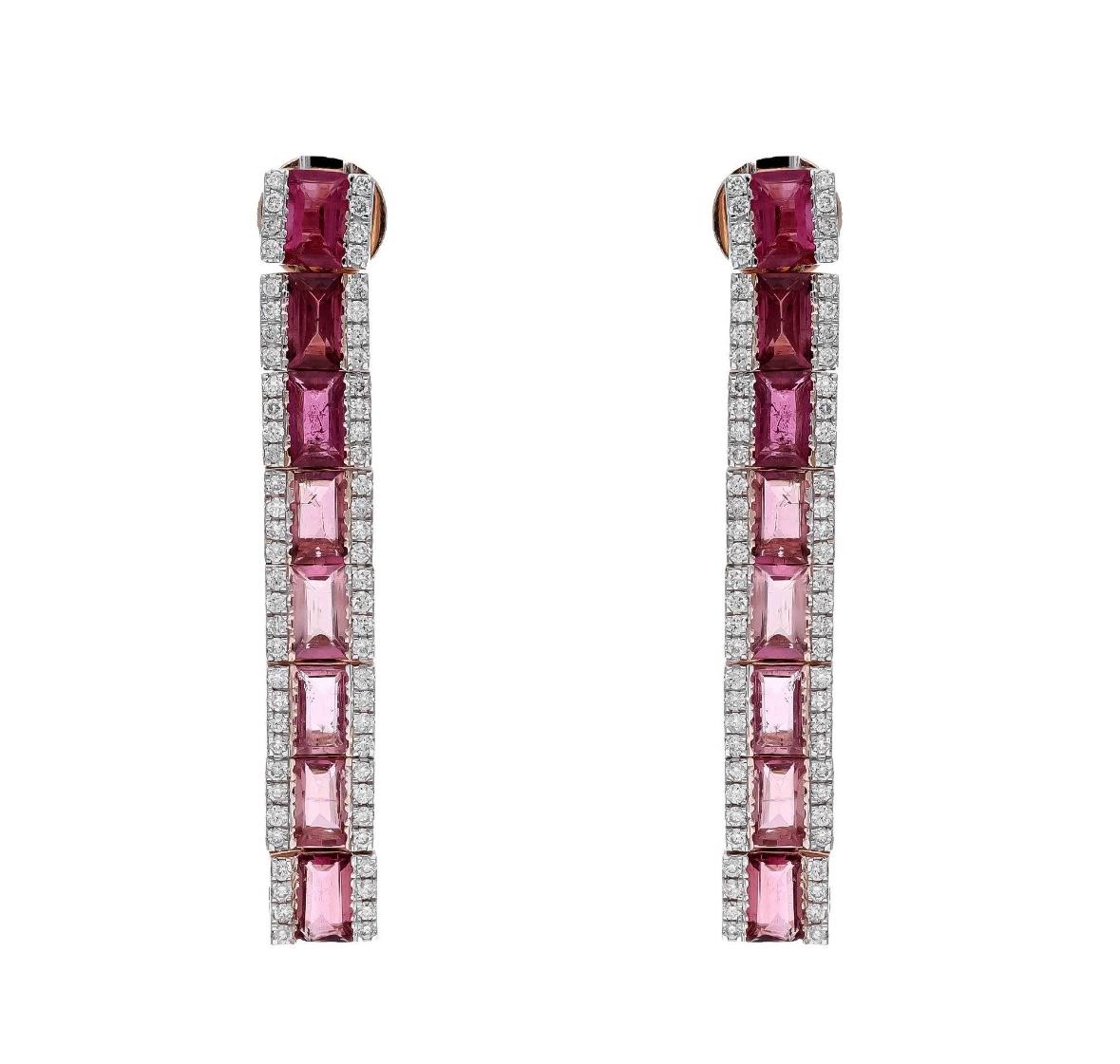 Boucles d'oreilles en or 18 carats, tourmaline rose naturelle 4,77 carats et diamants 0,69 carat Pour femmes en vente