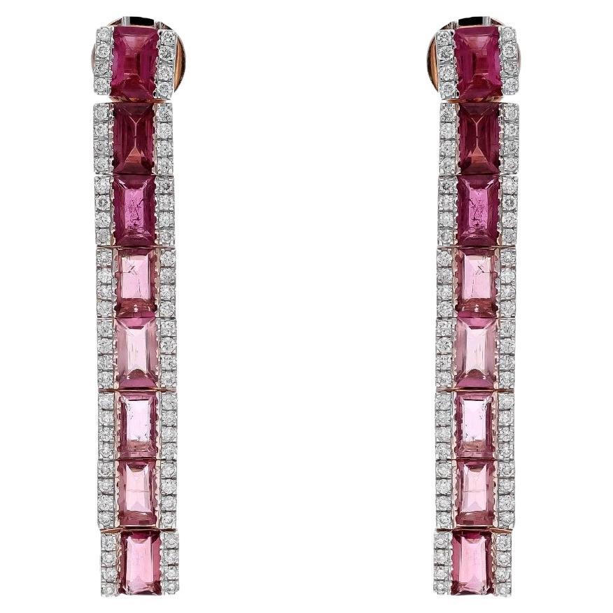 Natural pink tourmaline 4.77cts & diamond 0.69cts earring in 18k gold