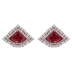 Natural pink tourmaline 9.40cts & diamond 2.55cts earring in 18k gold
