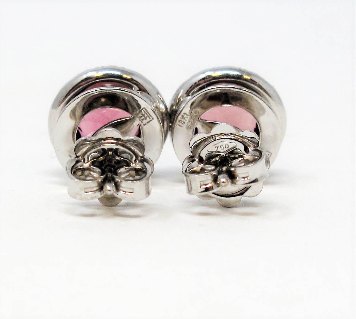 Natural Pink Tourmaline and Diamond Halo Stud Earrings in 18 Karat White Gold 1