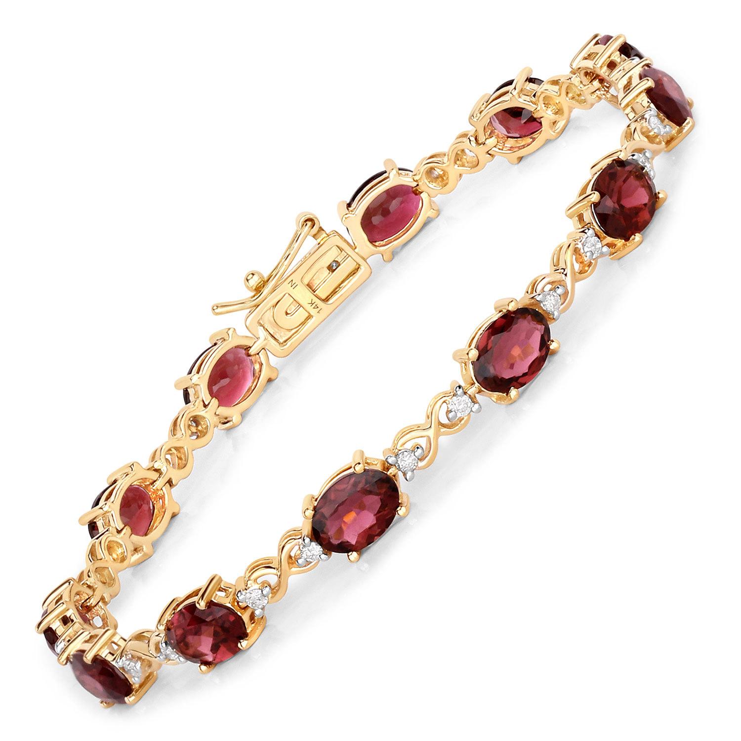 Contemporary Natural Pink Tourmaline and Diamond Tennis Bracelet 8.75 Carats 14k Yellow Gold For Sale