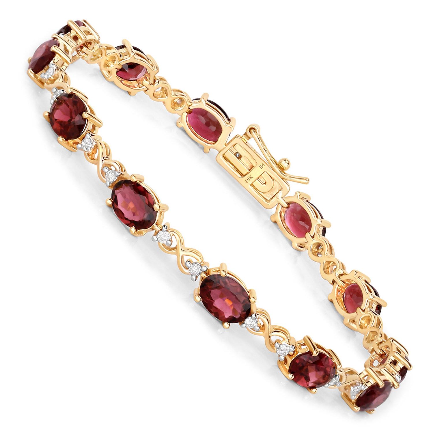Women's or Men's Natural Pink Tourmaline and Diamond Tennis Bracelet 8.75 Carats 14k Yellow Gold For Sale