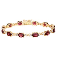 Natural Pink Tourmaline and Diamond Tennis Bracelet 8.75 Carats 14k Yellow Gold