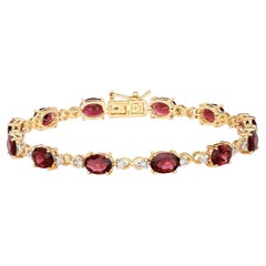 Bracelet tennis en or jaune 14 carats avec tourmaline rose naturelle et diamants de 8,75 carats