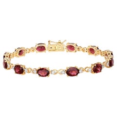 Natural Pink Tourmaline and Diamond Tennis Bracelet 8.75 Carats 14k Yellow Gold