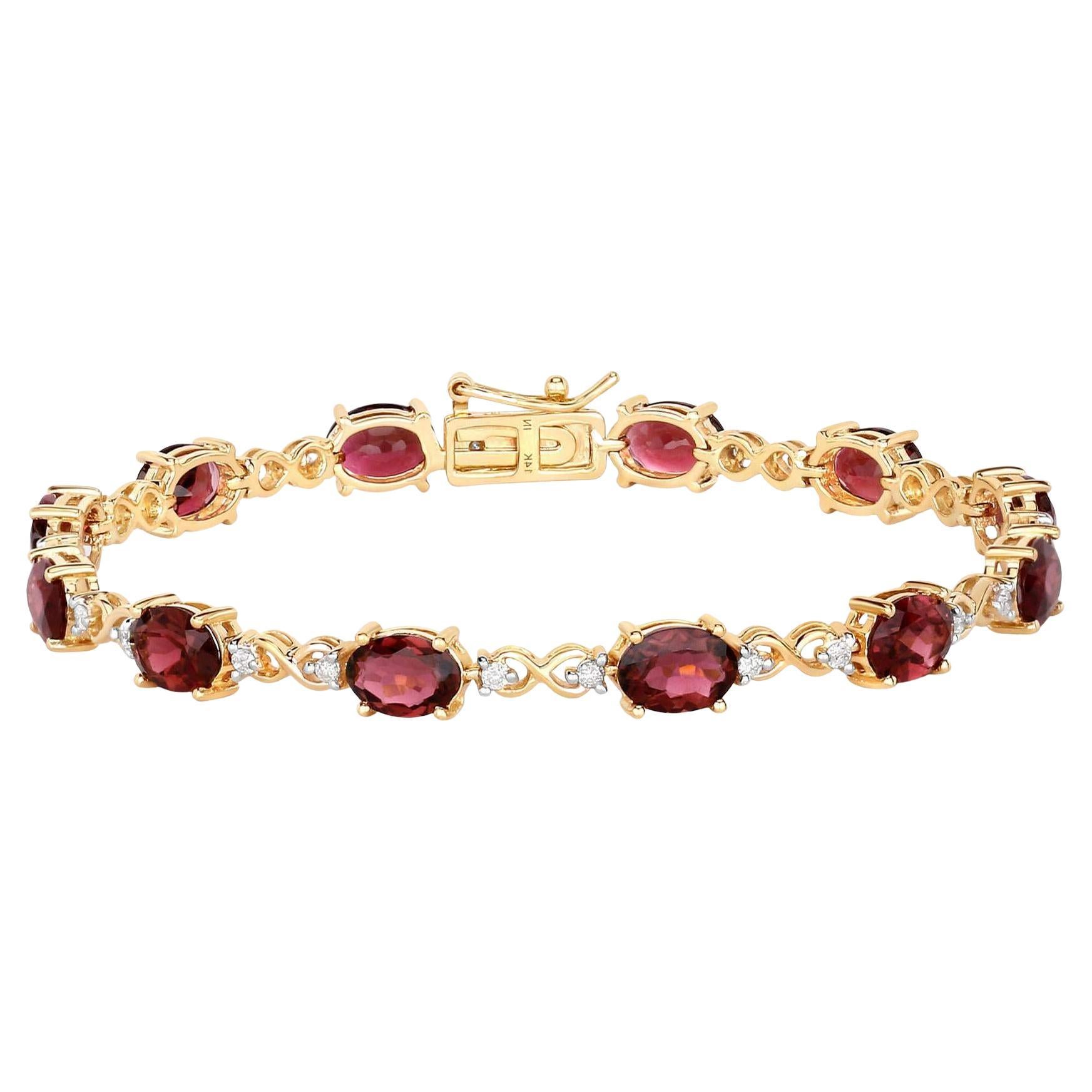 Bracciale tennis con tormalina rosa naturale e diamanti 8,75 carati in oro giallo 14k