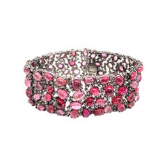 87.15 Carat Natural Pink Tourmaline Cabochon and White Diamond Bracelet