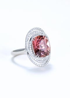 Natural Pink Tourmaline Cherry Blossom Diamond Cocktail Ring