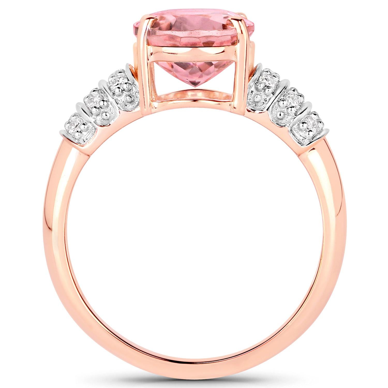 Natural Pink Tourmaline Cocktail Ring Diamond Setting 3.10 Carats 14K Rose Gold In Excellent Condition For Sale In Laguna Niguel, CA
