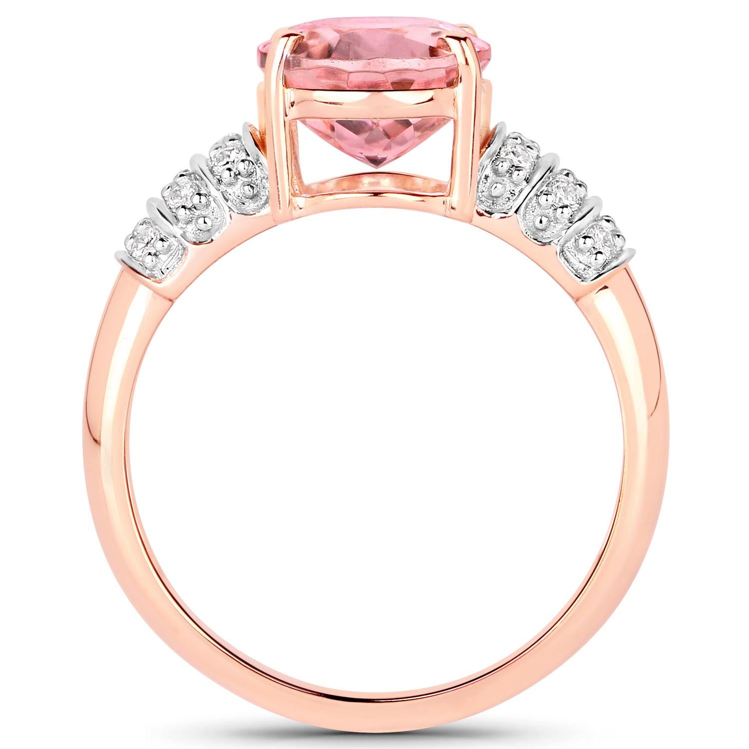 Natural Pink Tourmaline Cocktail Ring Diamond Setting 3.10 Carats 14K Rose Gold In Excellent Condition For Sale In Aliso Viejo, CA