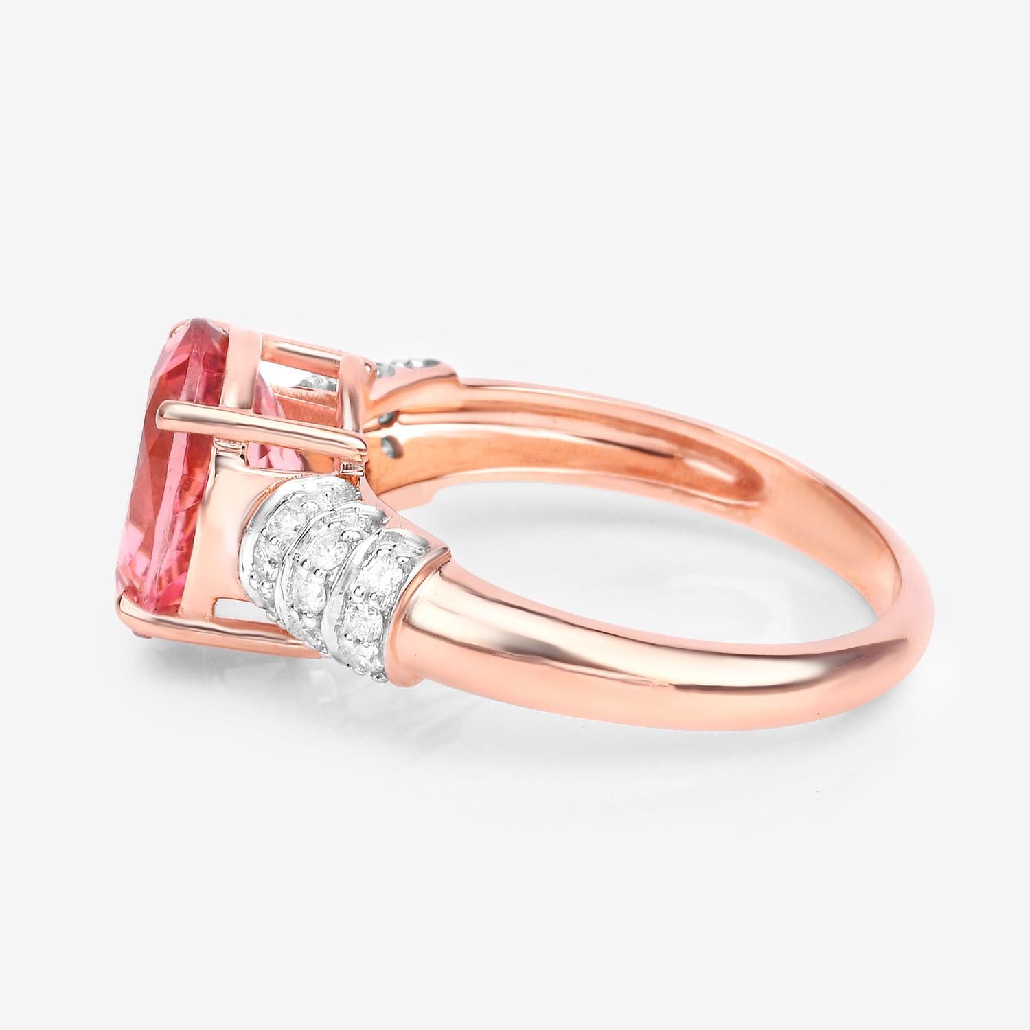 Women's Natural Pink Tourmaline Cocktail Ring Diamond Setting 3.10 Carats 14K Rose Gold For Sale