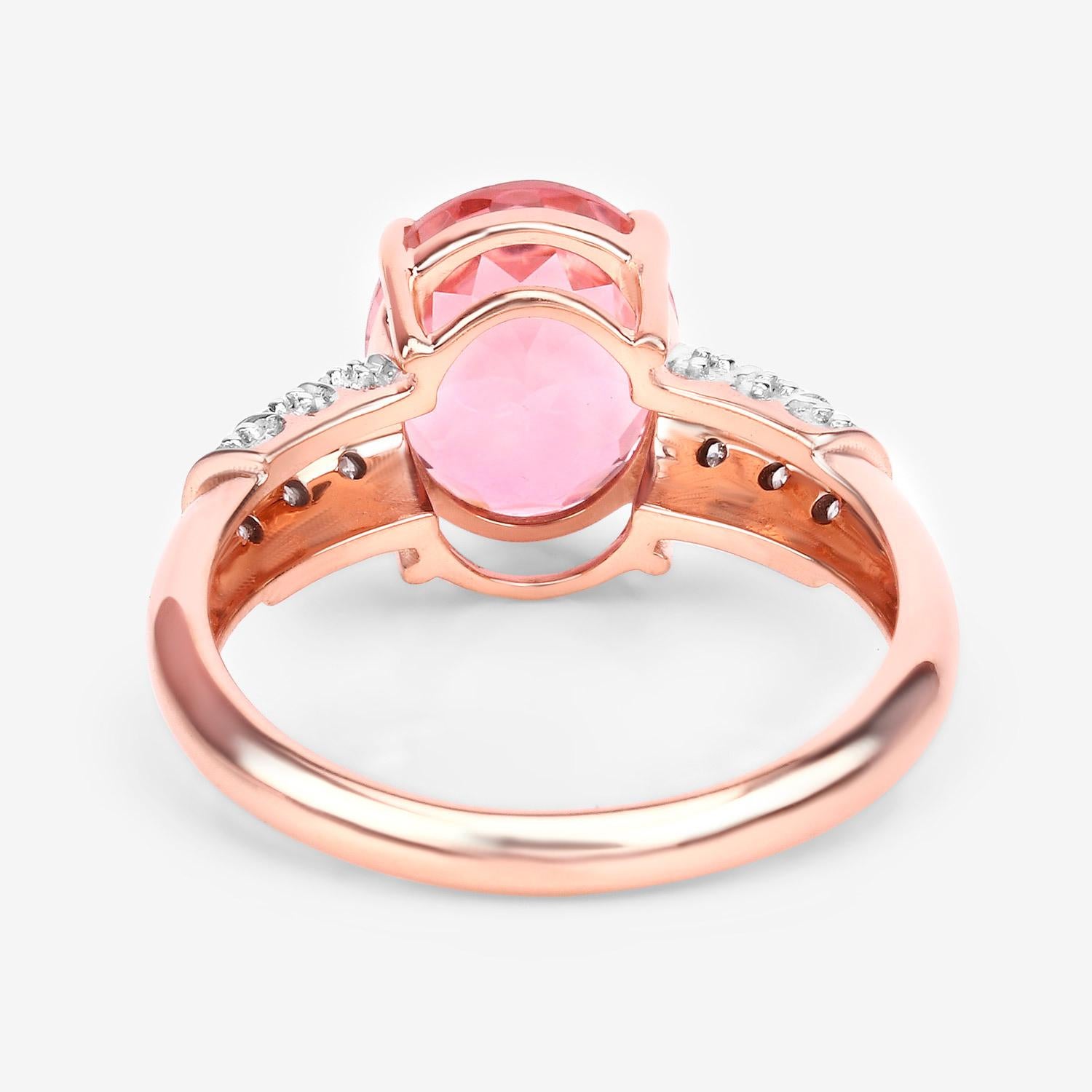 Natural Pink Tourmaline Cocktail Ring Diamond Setting 3.10 Carats 14K Rose Gold For Sale 1