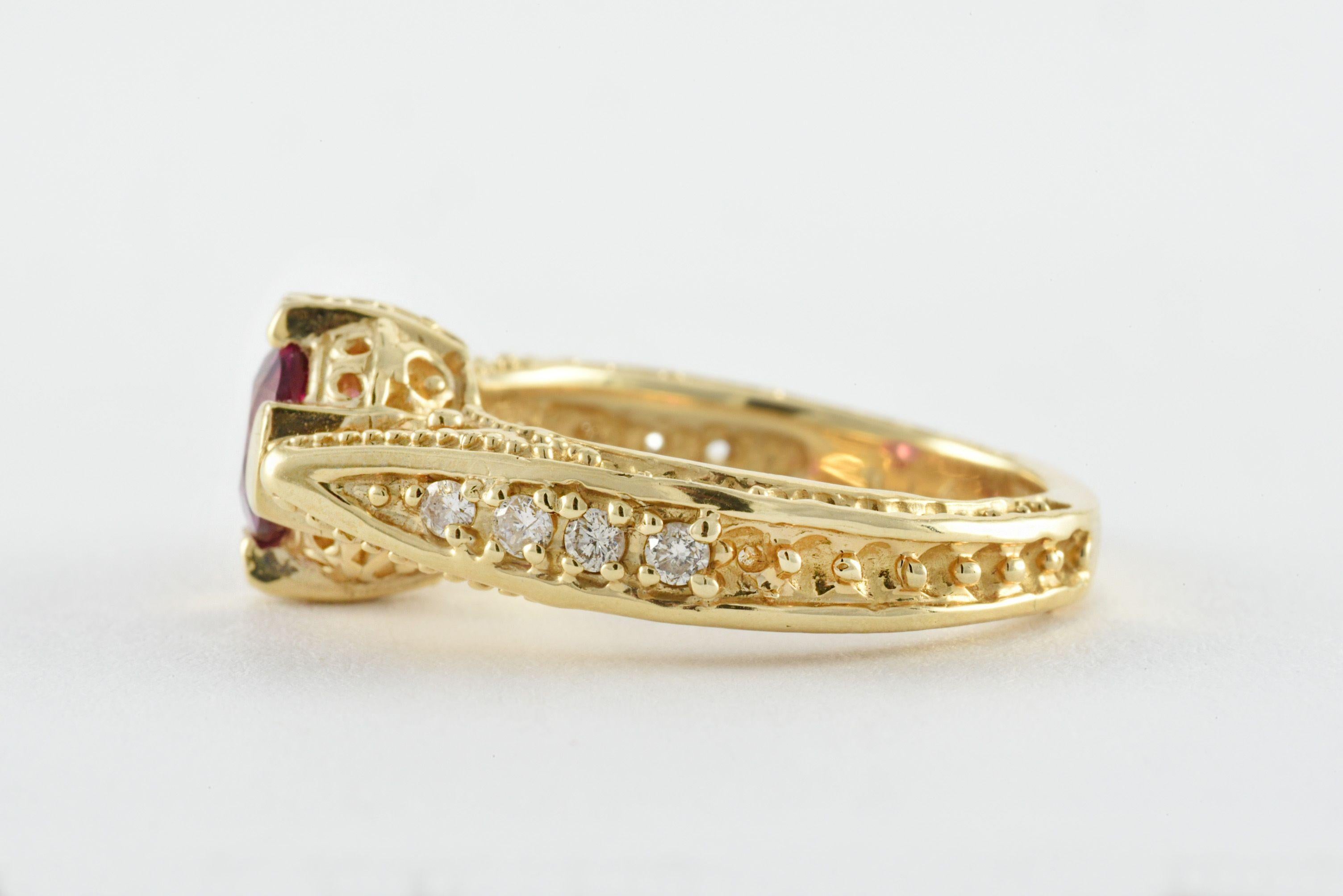 Natural Pink Tourmaline Diamond and Yellow Gold Ring  In Good Condition For Sale In Denver, CO
