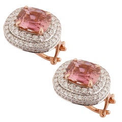 Natural 3.85cts Pink Tourmaline & 1.68cts Diamond Earring in 18k Gold
