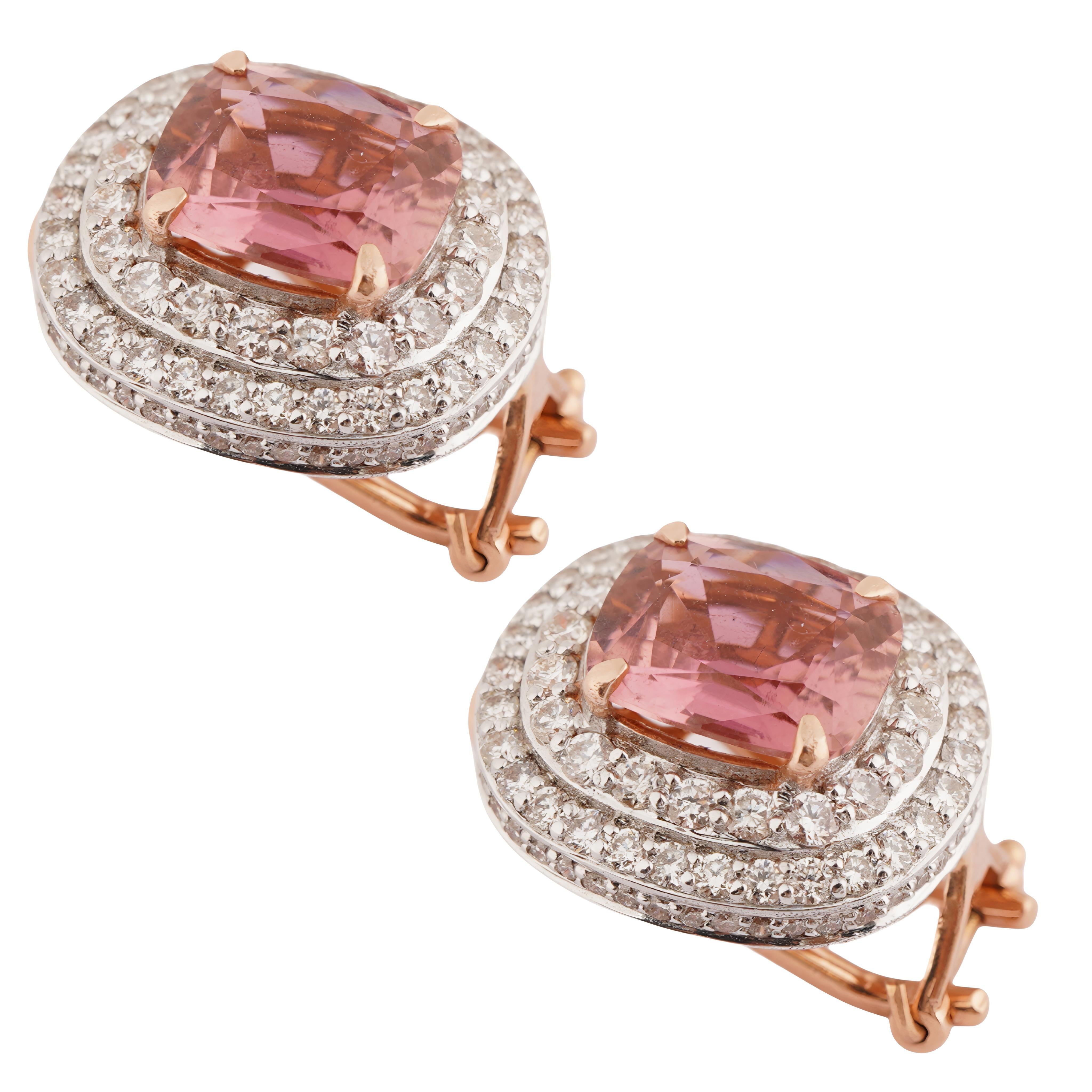 Pendiente de diamante turmalina rosa natural en oro de 18 quilates en Nuevo estado para la venta en jaipur, IN