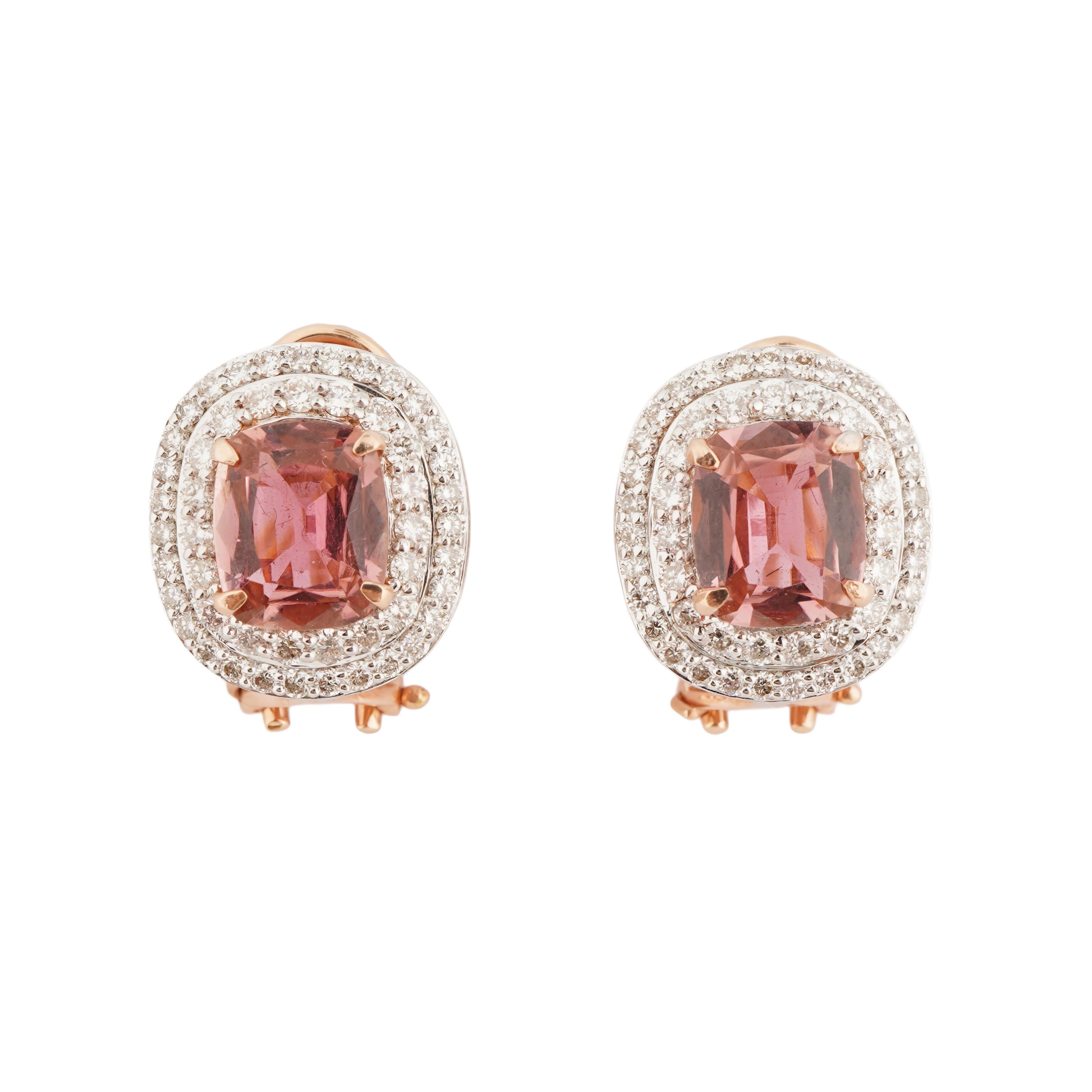 De las mujeres Pendiente de diamante turmalina rosa natural en oro de 18 quilates en venta