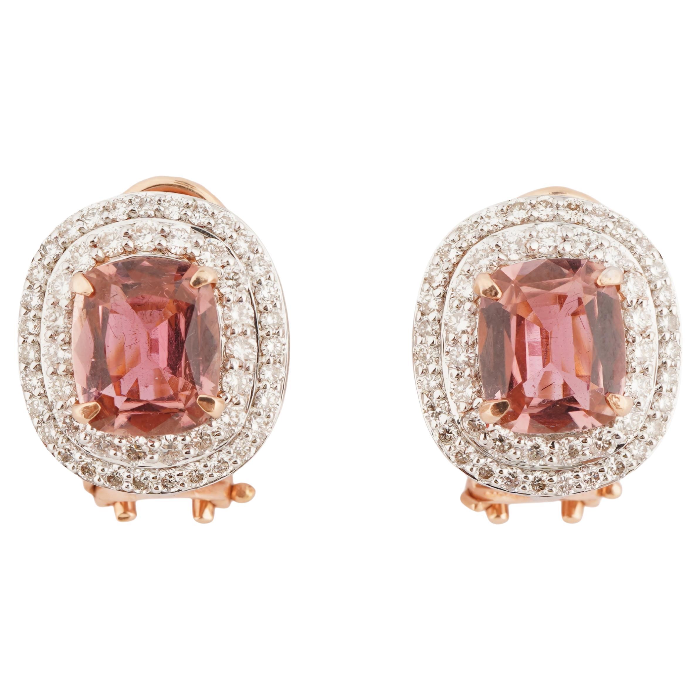 Pendiente de diamante turmalina rosa natural en oro de 18 quilates