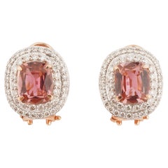 Natural pink tourmaline diamond earring in 18k gold