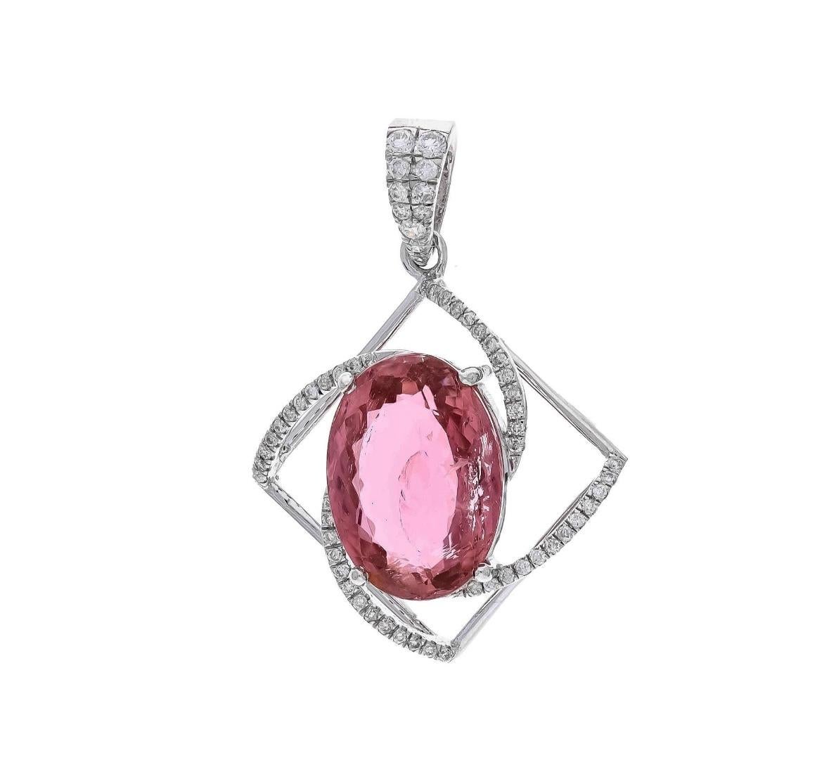 Colgante de diamante de turmalina rosa natural en oro de 18k Corte mixto en venta
