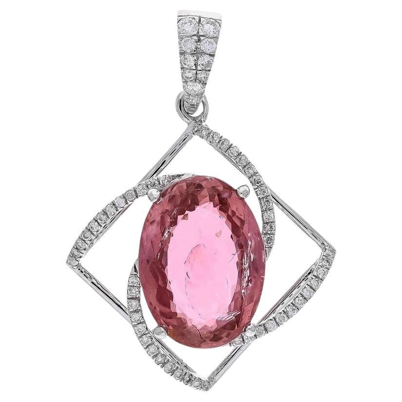 Natural pink tourmaline diamond pendant in 18k gold