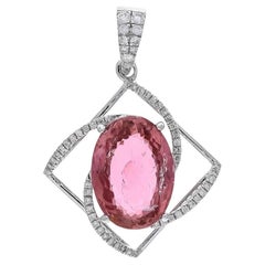 Natural pink tourmaline diamond pendant in 18k gold