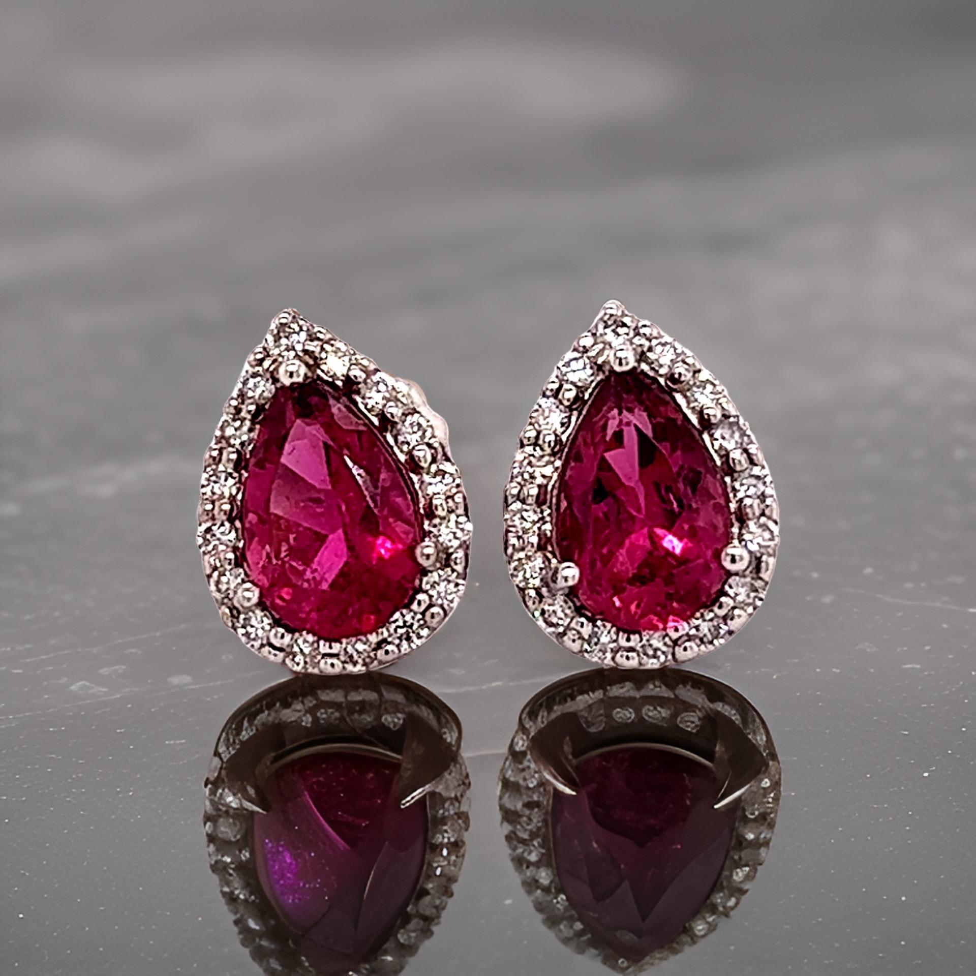 Natural Pink Tourmaline Diamond Stud Earrings 14k W Gold 2.02 TCW Certified For Sale 6