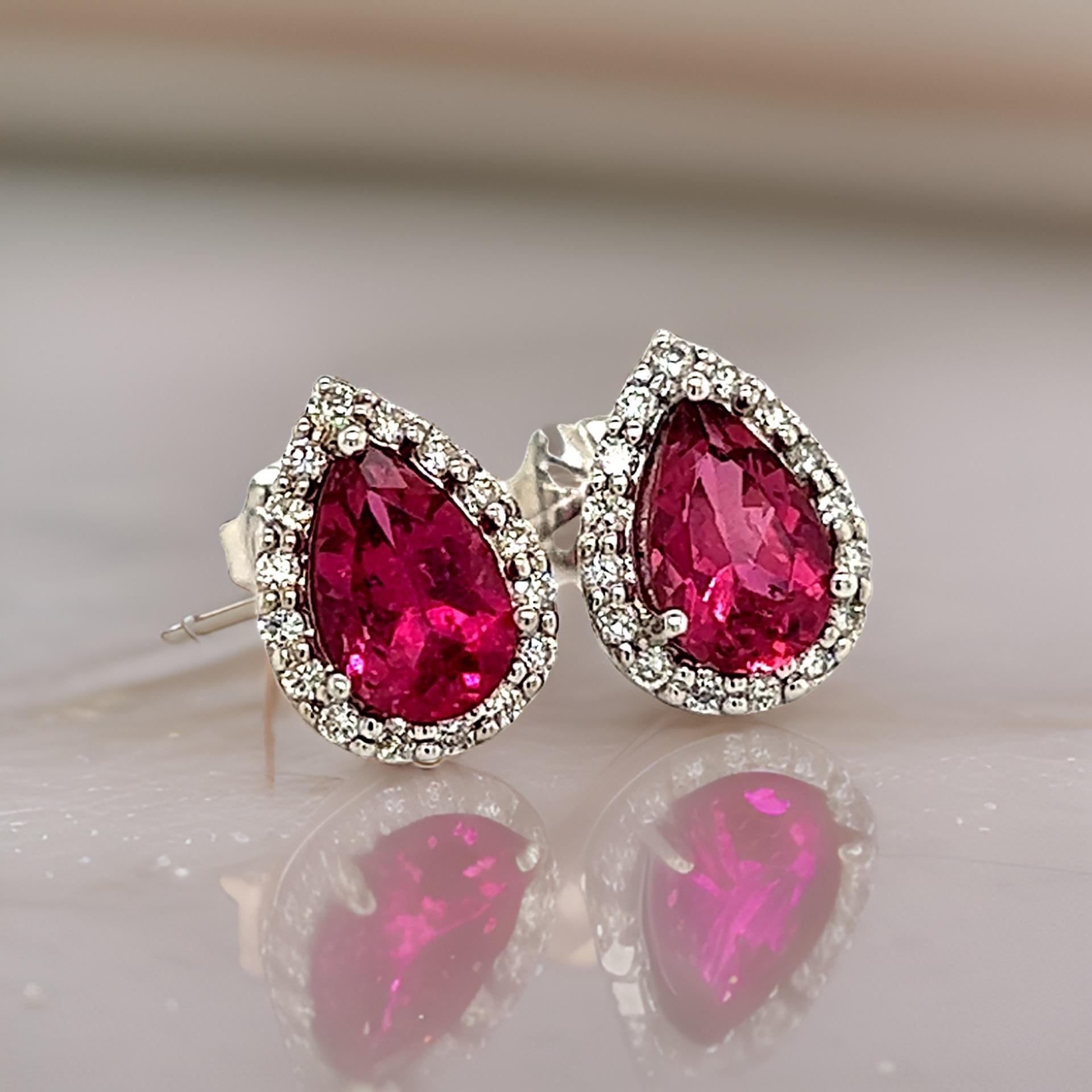 Natural Pink Tourmaline Diamond Stud Earrings 14k W Gold 2.02 TCW Certified For Sale 8
