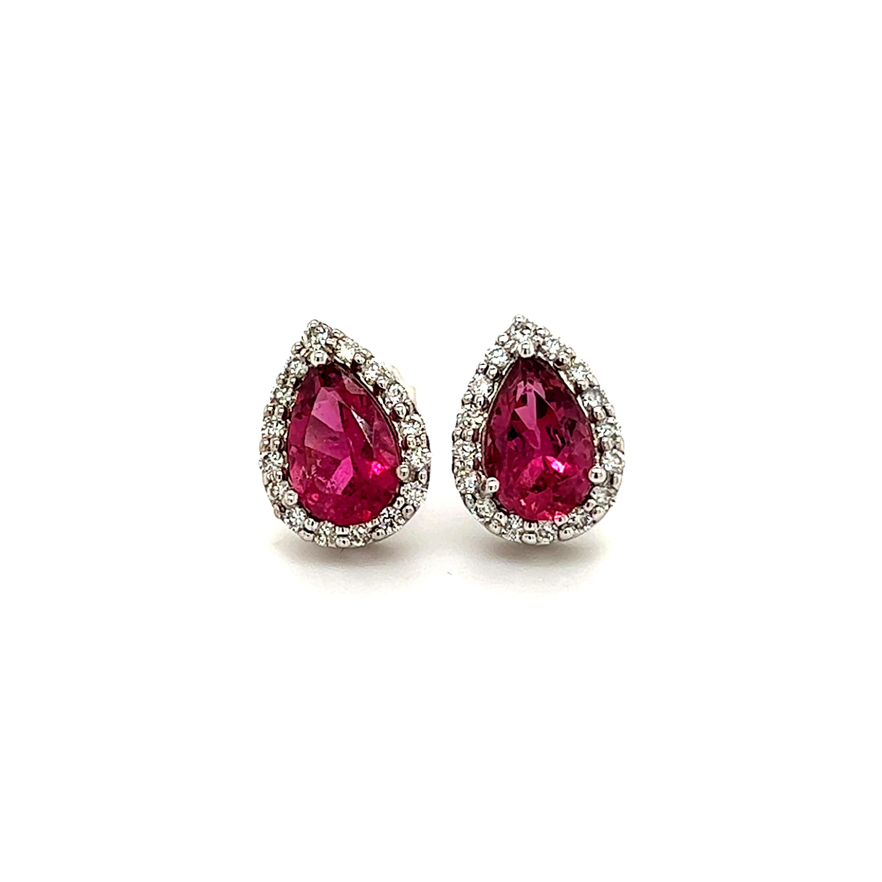 Natural Pink Tourmaline Diamond Stud Earrings 14k W Gold 2.02 TCW Certified For Sale 10