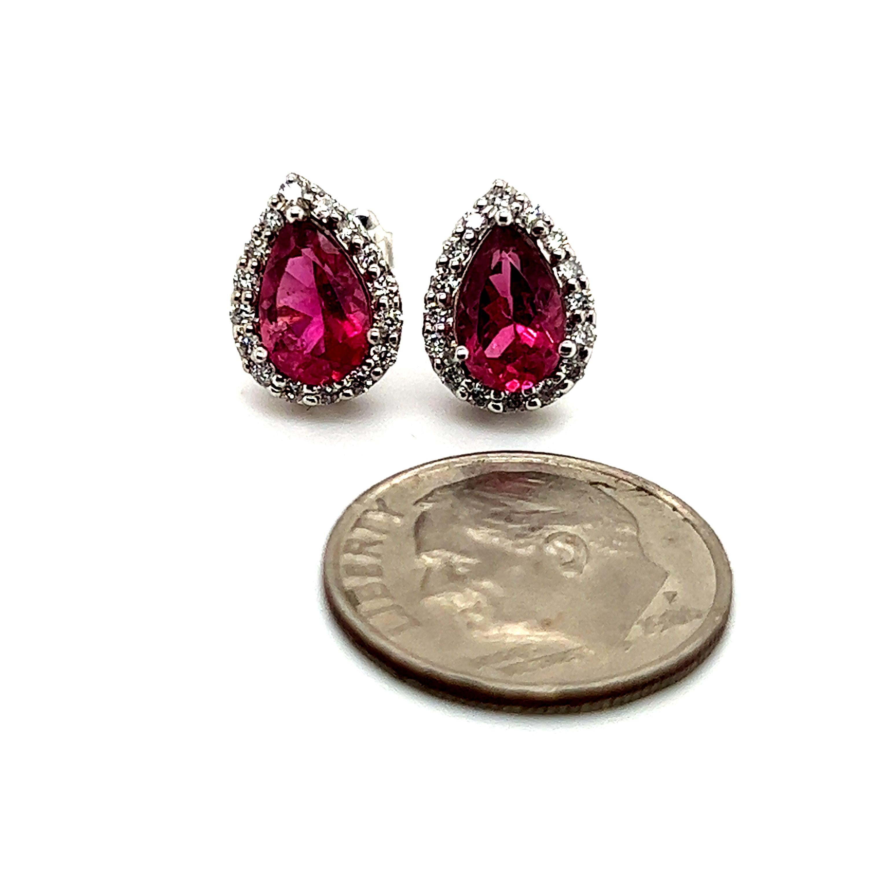 Natural Pink Tourmaline Diamond Stud Earrings 14k W Gold 2.02 TCW Certified For Sale 12