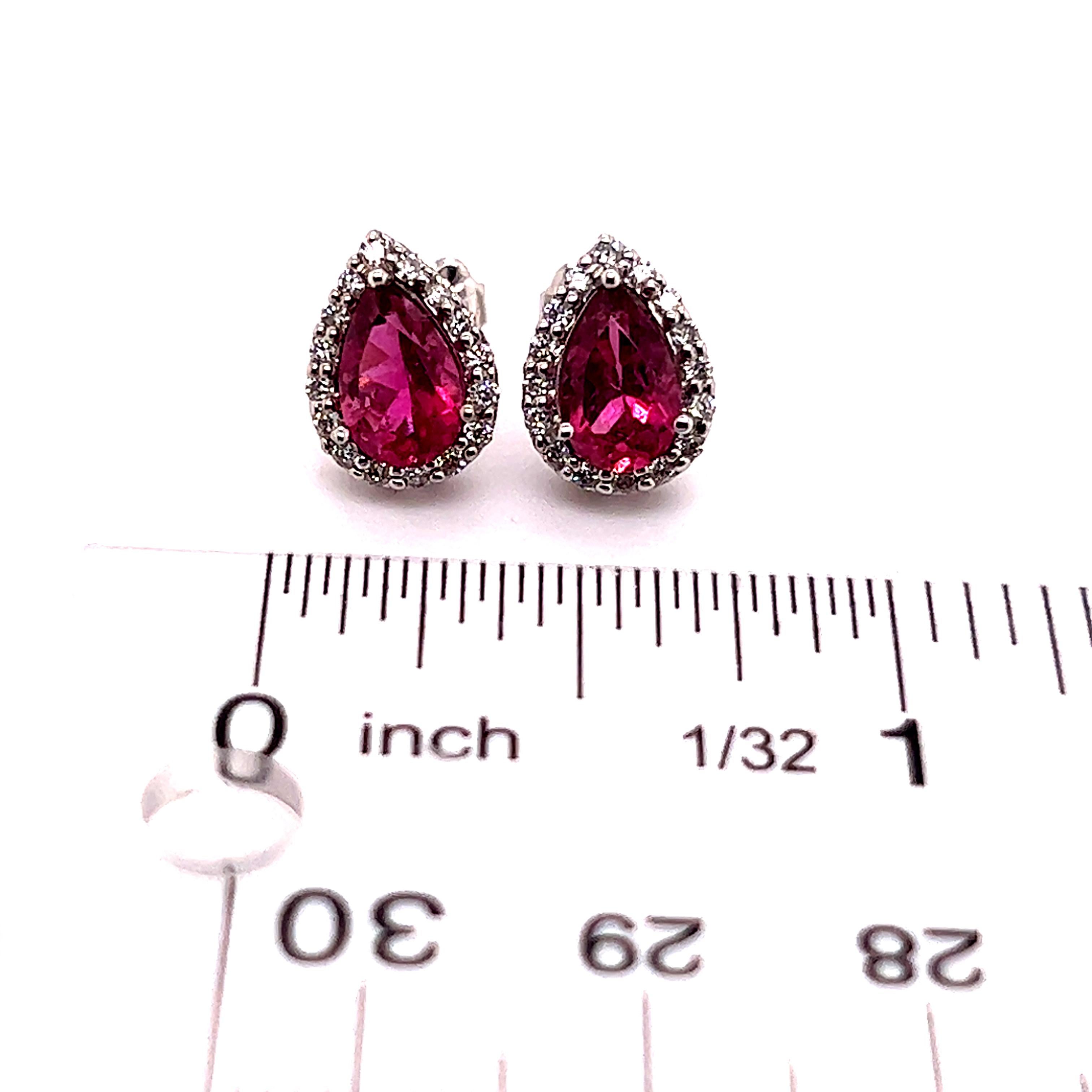 Natural Pink Tourmaline Diamond Stud Earrings 14k W Gold 2.02 TCW Certified For Sale 13