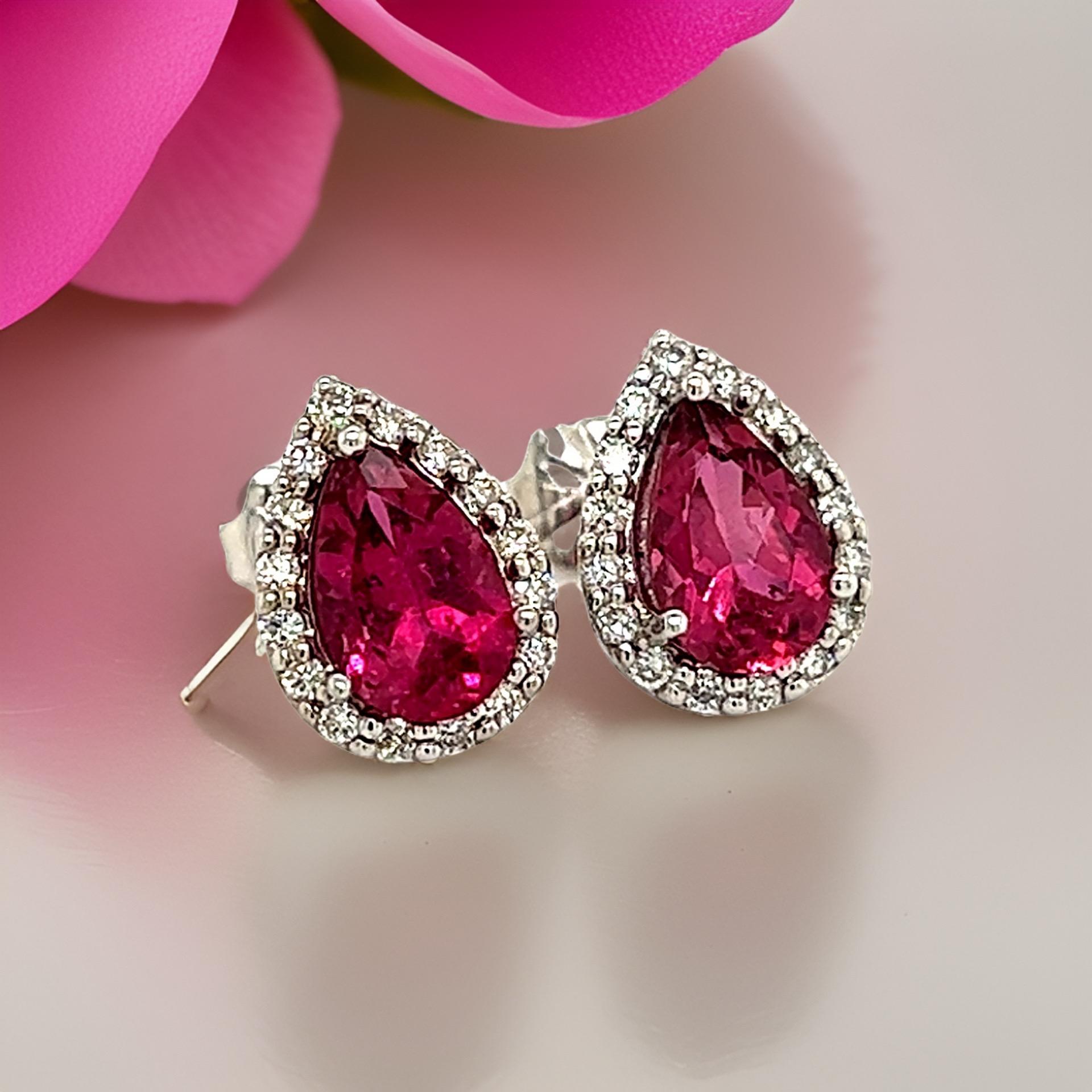Natural Pink Tourmaline Diamond Stud Earrings 14k W Gold 2.02 TCW Certified For Sale 3