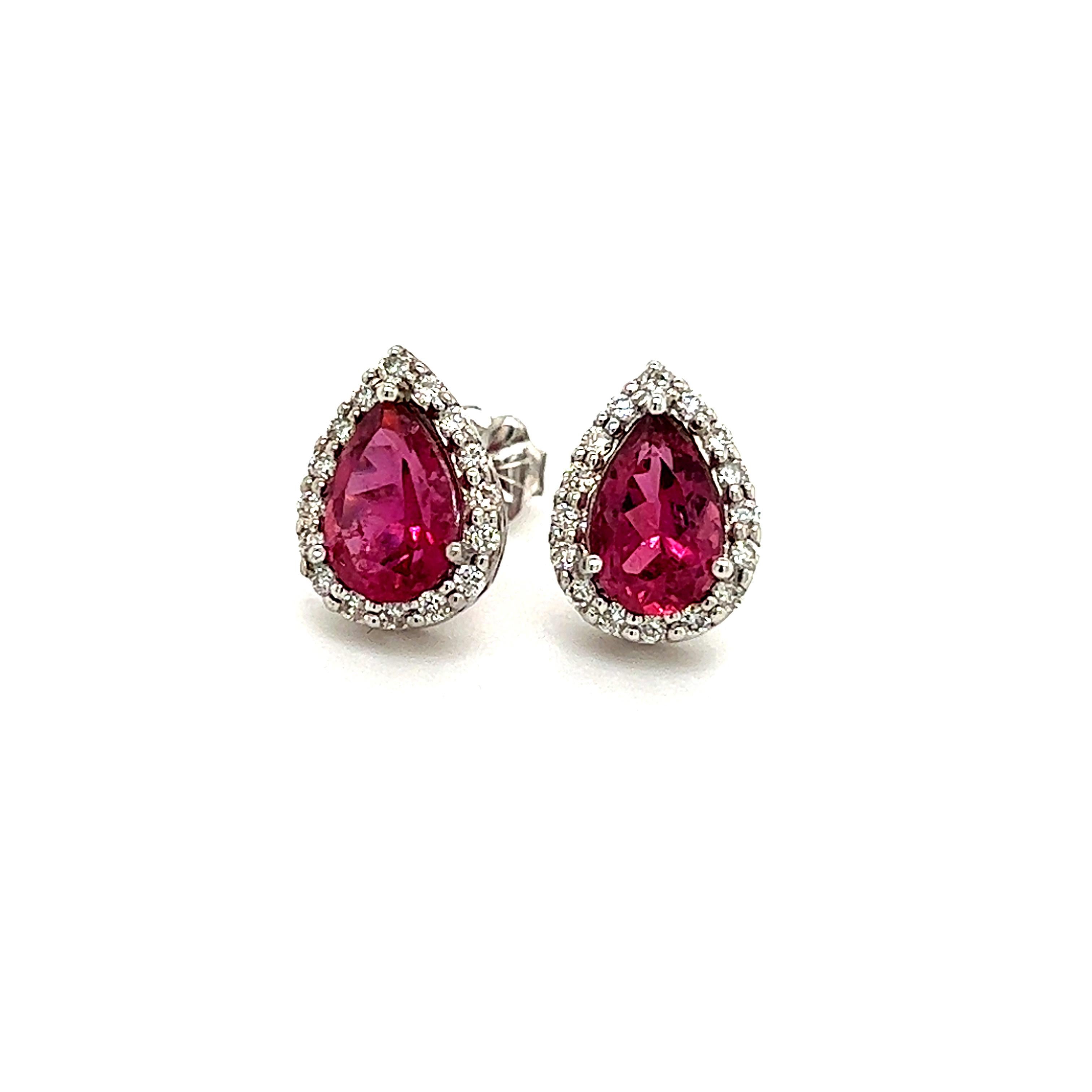 Natural Pink Tourmaline Diamond Stud Earrings 14k W Gold 2.02 TCW Certified For Sale 4