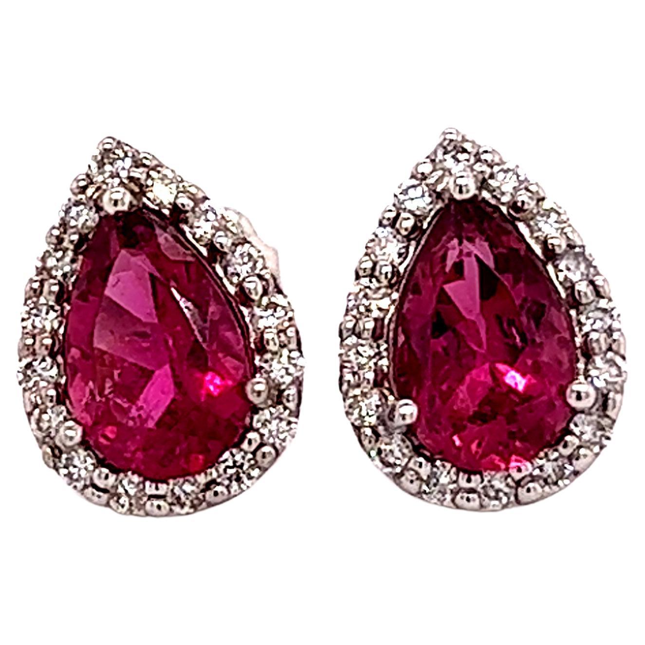 Natural Pink Tourmaline Diamond Stud Earrings 14k W Gold 2.02 TCW Certified