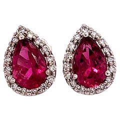 Natural Pink Tourmaline Diamond Stud Earrings 14k W Gold 2.02 TCW Certified