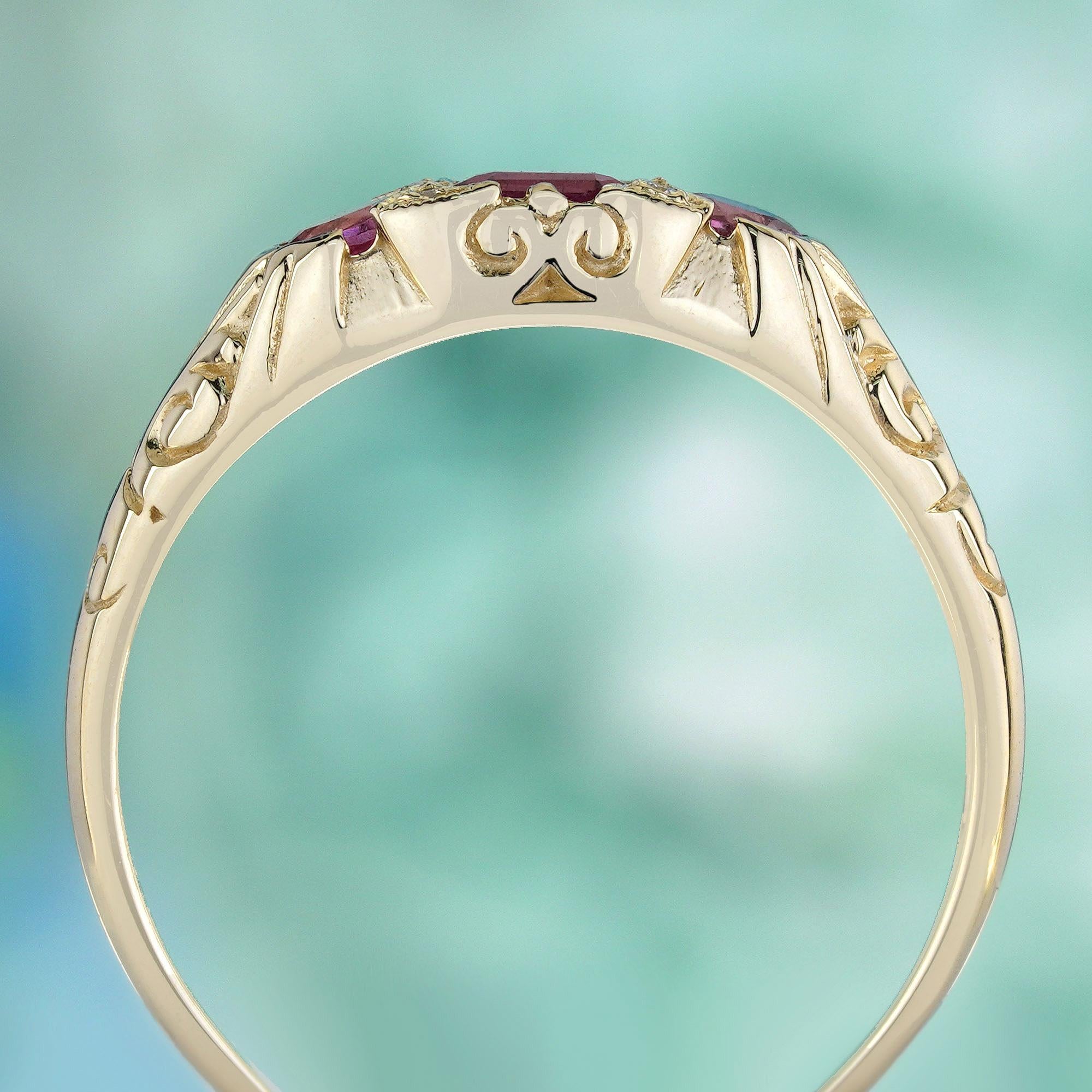 Natural Pink Tourmaline Diamond Vintage Style Ring in Solid 9K Yellow Gold In New Condition For Sale In Bangkok, TH