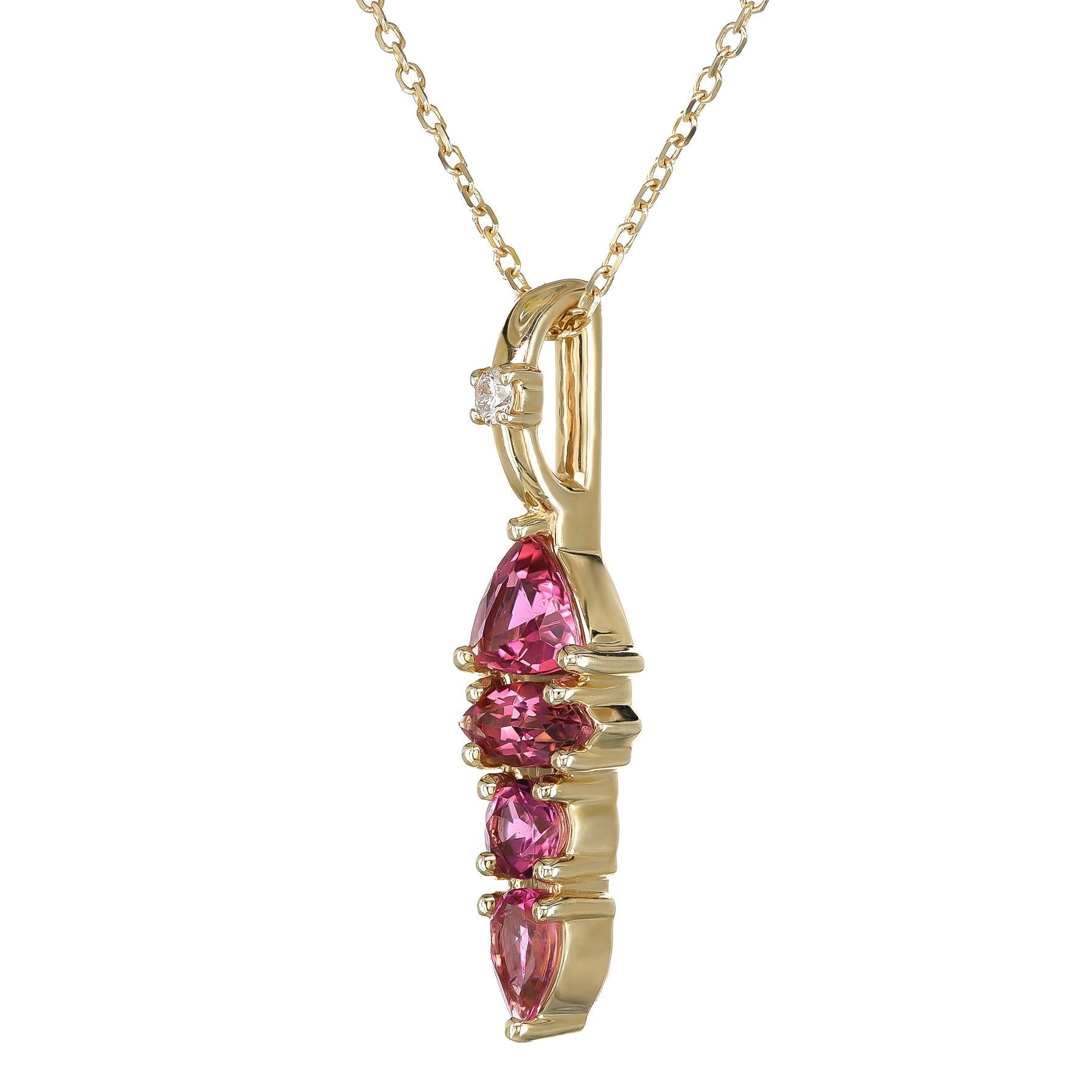 Taille mixte Pierre précieuse tourmaline rose naturelle 0,95 carat en or jaune 14 carats avec diamants en vente