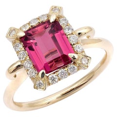 Natürliche rosa Turmalin Edelstein 1,62 cts in 14K Gelbgold Ring mit Diamanten