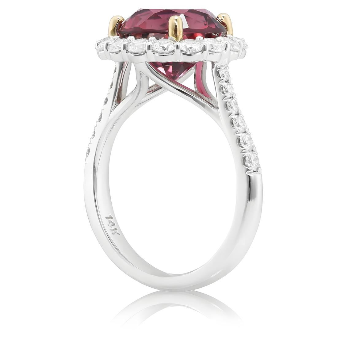 Natürliche rosa Turmalin Edelstein 4,70 cts in 14K Weißgold Ring mit Diamanten (Gemischter Schliff) im Angebot