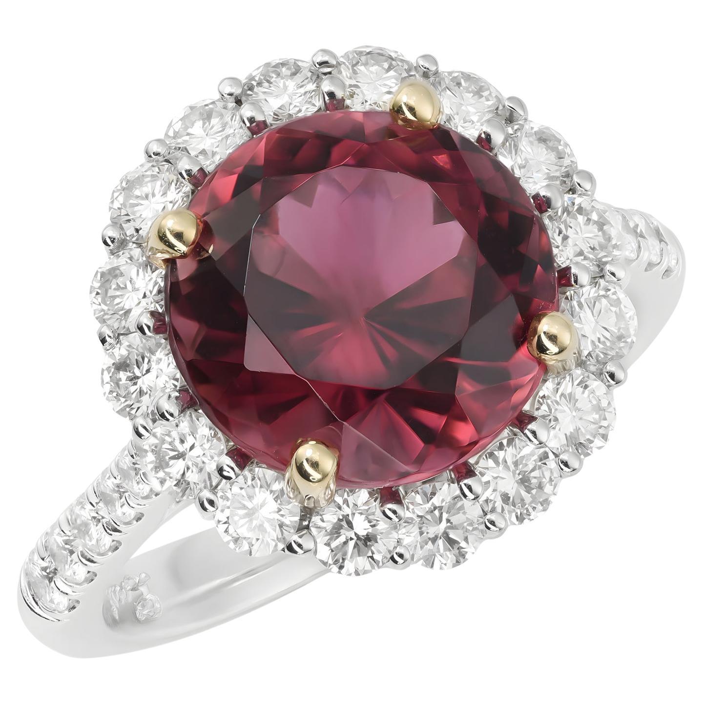 Natural Pink Tourmaline Gemstone 4.70 cts in 14K white Gold Ring with Diamonds