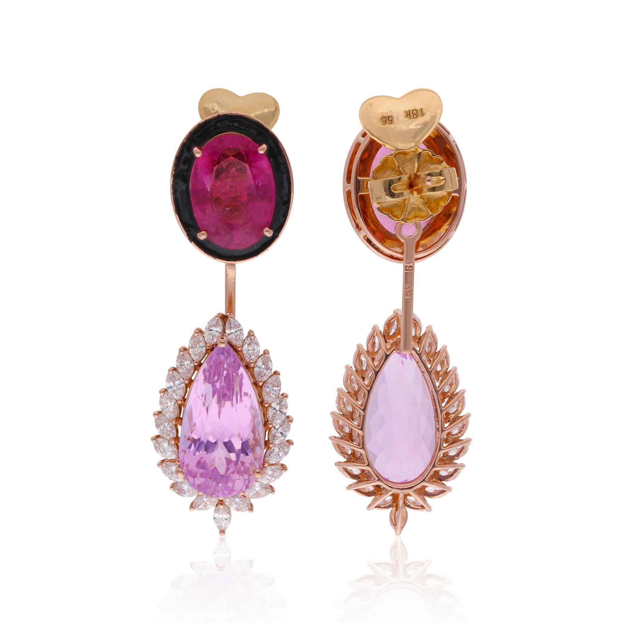 Natural Pink Tourmaline Morganite Diamond Halo Drop Earrings 18K Yellow Gold (Moderne) im Angebot