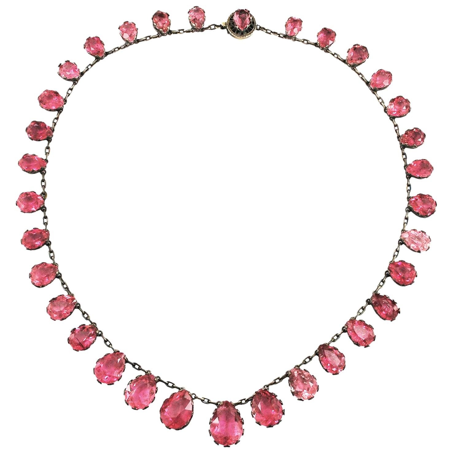 Natural Pink Tourmaline Necklace, circa 1880 For Sale