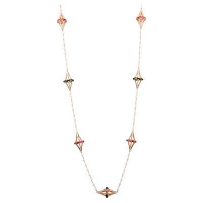 18k gold Rosecut Diamond and Ruby String Necklace For Sale at 1stDibs ...