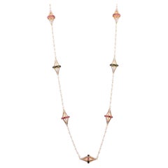 Collana a catena con tormalina rosa naturale e perle con diamante da 2,92 carati in oro 18 carati