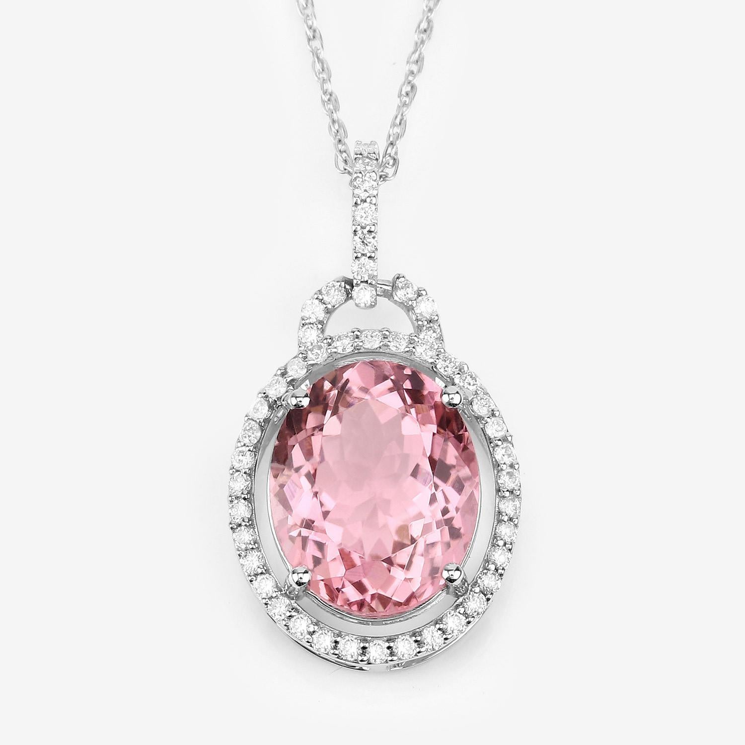 Natural Pink Tourmaline Pendant Diamond Setting 3.90 Carats 14K White Gold In Excellent Condition For Sale In Aliso Viejo, CA