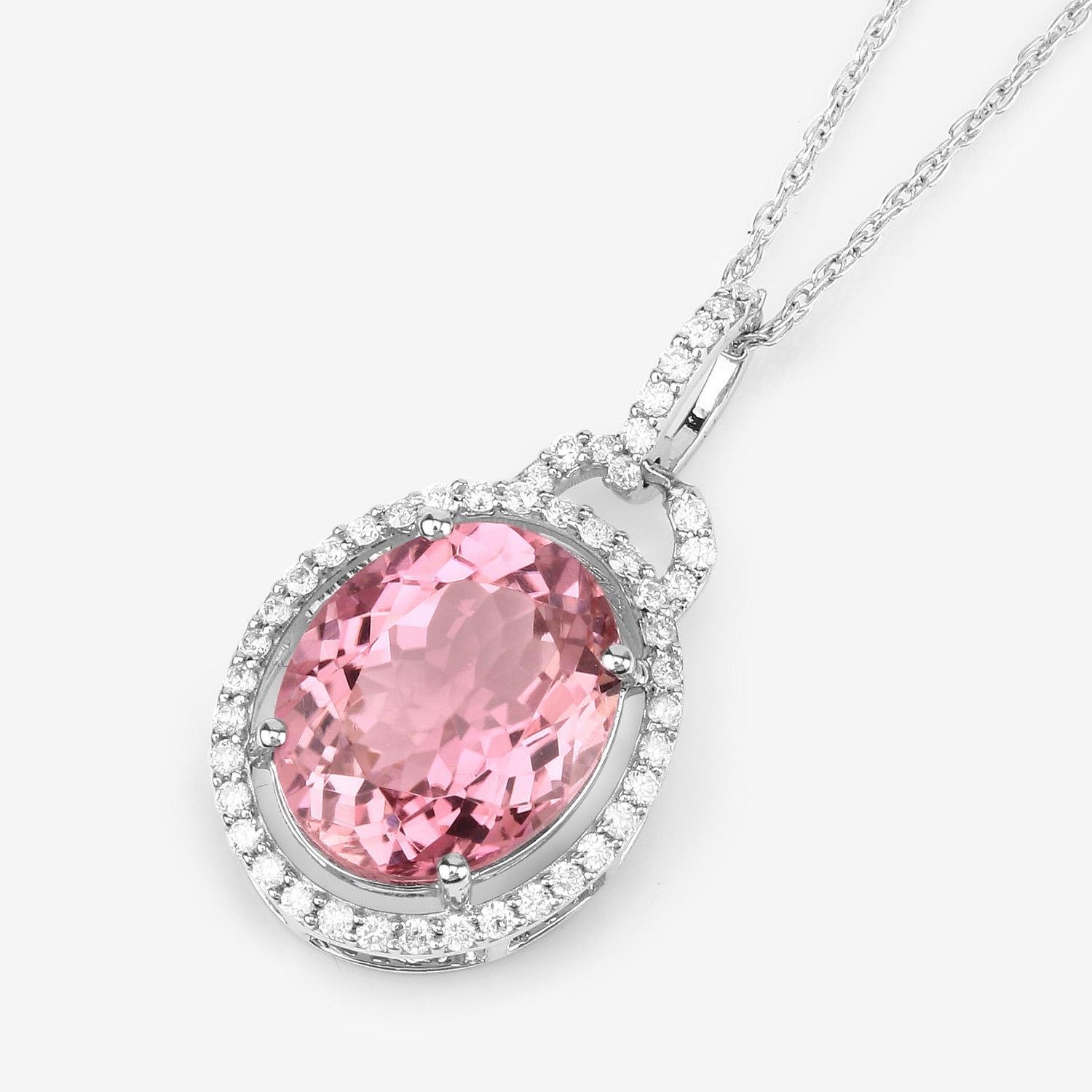 Women's Natural Pink Tourmaline Pendant Diamond Setting 3.90 Carats 14K White Gold For Sale